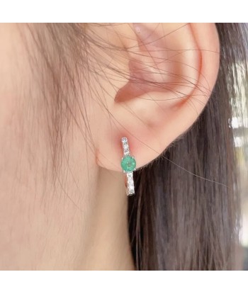 925 Silver Colombian Emerald Gemstone Earrings for Women de pas cher