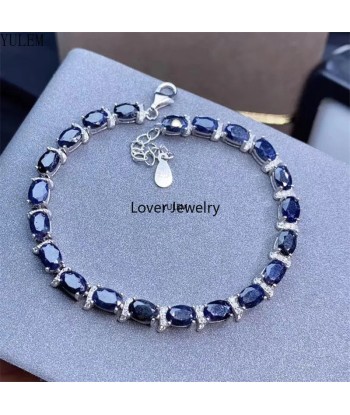 925 Sterling Silver Natural Sapphire/Opal Gemstone Bracelet for Women plus qu'un jeu 