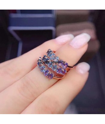 925 Sterling Silver Tanzanite and Topaz Row Ring for Women d'Europe débarque