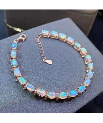 925 Sterling Silver Natural Sapphire/Opal Gemstone Bracelet for Women plus qu'un jeu 