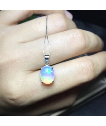 Sterling Silver Oval Natural Australia Opal Pendant for Woman acheter