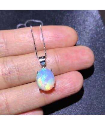 Sterling Silver Oval Natural Australia Opal Pendant for Woman acheter