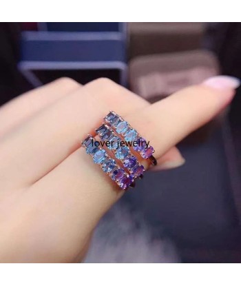 925 Sterling Silver Tanzanite and Topaz Row Ring for Women d'Europe débarque