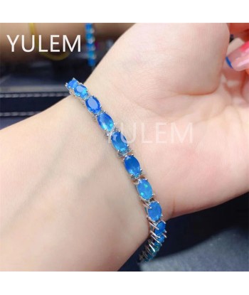 925 Sterling Silver Natural Sapphire/Opal Gemstone Bracelet for Women plus qu'un jeu 