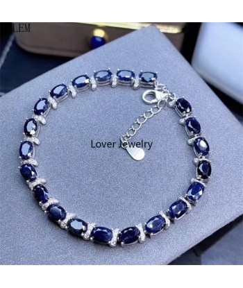 925 Sterling Silver Natural Sapphire/Opal Gemstone Bracelet for Women plus qu'un jeu 