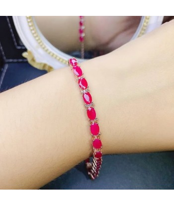 925 Sterling Silver Natural Ruby Inlaid Bangle Bracelet with Charms for Women Véritable concentré