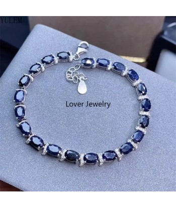 925 Sterling Silver Natural Sapphire/Opal Gemstone Bracelet for Women plus qu'un jeu 