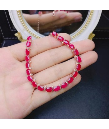 925 Sterling Silver Natural Ruby Inlaid Bangle Bracelet with Charms for Women Véritable concentré