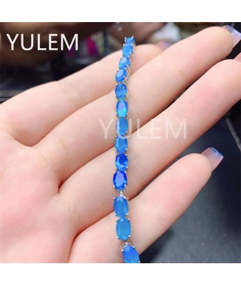 925 Sterling Silver Natural Sapphire/Opal Gemstone Bracelet for Women plus qu'un jeu 