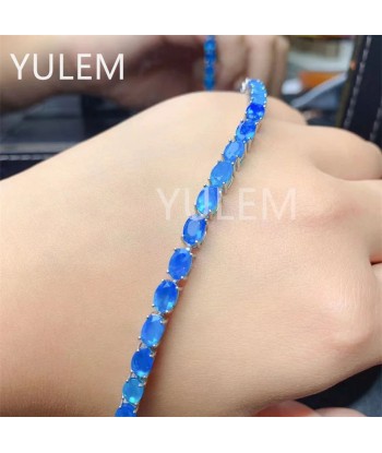 925 Sterling Silver Natural Sapphire/Opal Gemstone Bracelet for Women plus qu'un jeu 