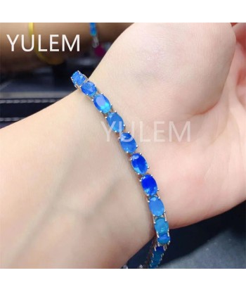 925 Sterling Silver Natural Sapphire/Opal Gemstone Bracelet for Women plus qu'un jeu 