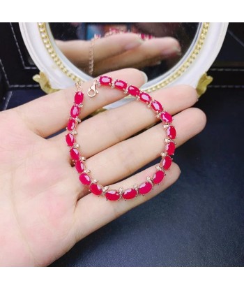 925 Sterling Silver Natural Ruby Inlaid Bangle Bracelet with Charms for Women Véritable concentré