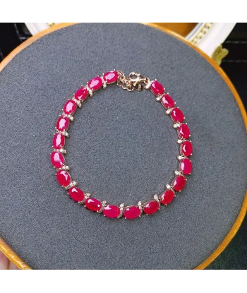 925 Sterling Silver Natural Ruby Inlaid Bangle Bracelet with Charms for Women Véritable concentré