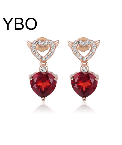 925 Sterling Silver Red Garnet Heart Dangling Earrings for Women En savoir plus