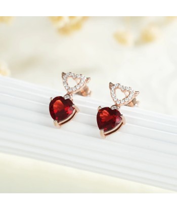 925 Sterling Silver Red Garnet Heart Dangling Earrings for Women En savoir plus