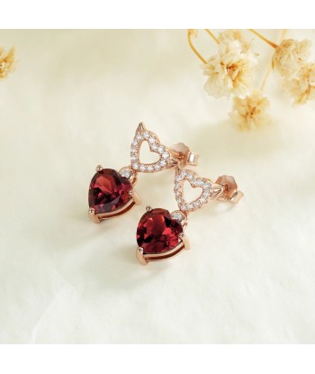 925 Sterling Silver Red Garnet Heart Dangling Earrings for Women En savoir plus