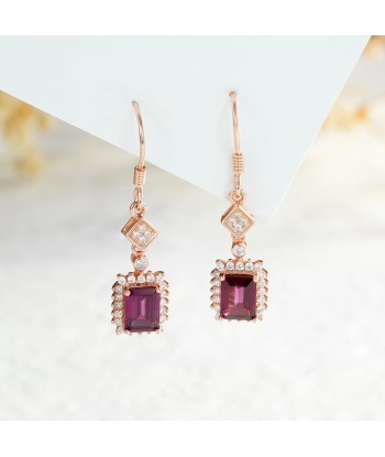 Sterling Silver Natural Purple Garnet Dangle Earrings for Women basket pas cher