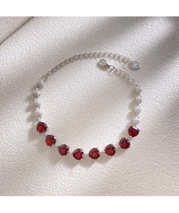 925 Sterling Silver Red Garnet & Cubic Zirconia Heart Chain Bracelet for Women Toutes les collections ici