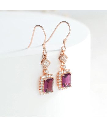 Sterling Silver Natural Purple Garnet Dangle Earrings for Women basket pas cher