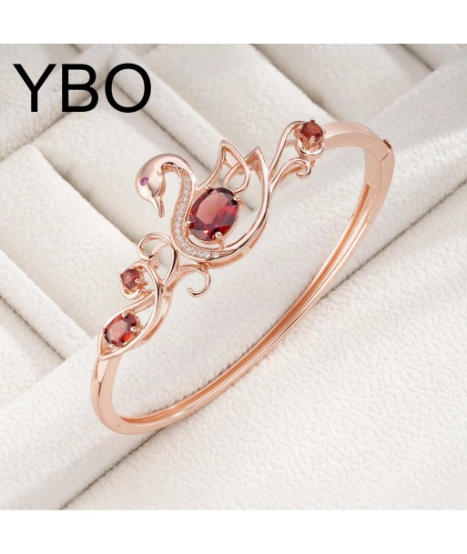 18K Rose Gold Plated Hollow Out Swan Animal Bangles with Red Garnet Gemstone for Women Les magasins à Paris