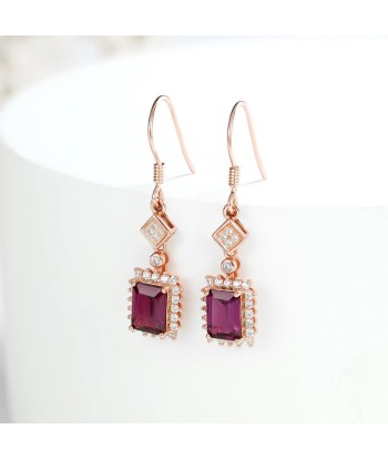 Sterling Silver Natural Purple Garnet Dangle Earrings for Women basket pas cher