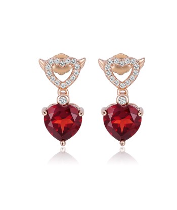 925 Sterling Silver Red Garnet Heart Dangling Earrings for Women En savoir plus