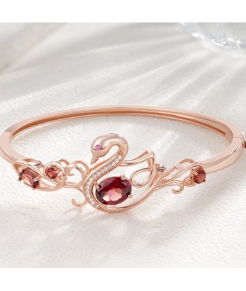 18K Rose Gold Plated Hollow Out Swan Animal Bangles with Red Garnet Gemstone for Women Les magasins à Paris