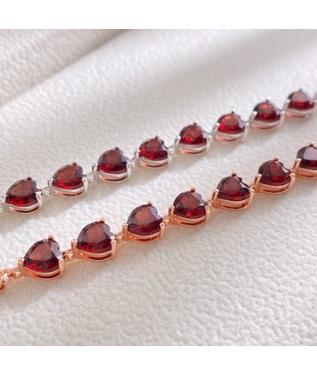 925 Sterling Silver Red Garnet & Cubic Zirconia Heart Chain Bracelet for Women Toutes les collections ici