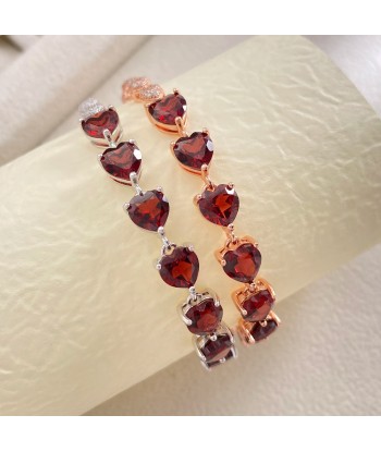 925 Sterling Silver Red Garnet & Cubic Zirconia Heart Chain Bracelet for Women Toutes les collections ici