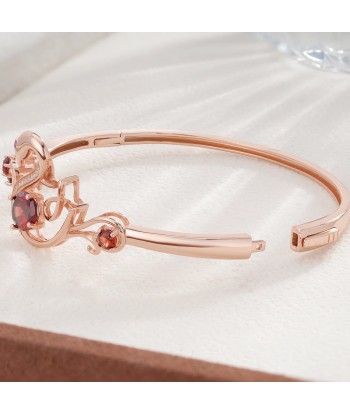 18K Rose Gold Plated Hollow Out Swan Animal Bangles with Red Garnet Gemstone for Women Les magasins à Paris