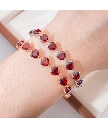 925 Sterling Silver Red Garnet & Cubic Zirconia Heart Chain Bracelet for Women Toutes les collections ici