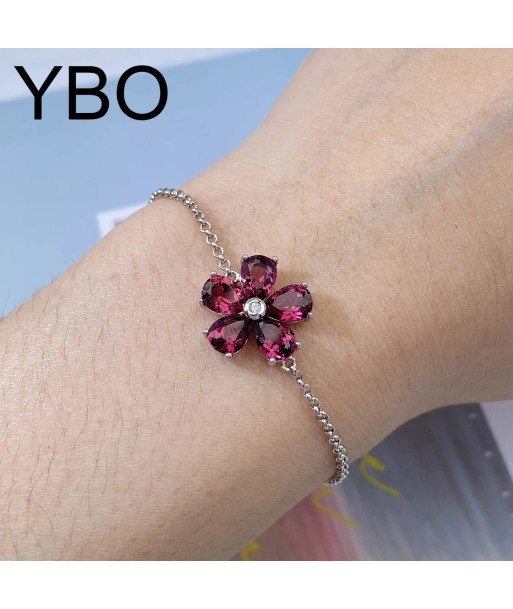 925 Sterling Silver Pyrope Red Stone Flower Bangle Bracelet for Women acheter