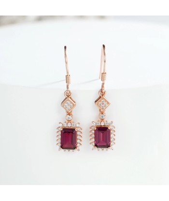 Sterling Silver Natural Purple Garnet Dangle Earrings for Women basket pas cher