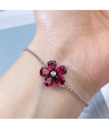 925 Sterling Silver Pyrope Red Stone Flower Bangle Bracelet for Women acheter