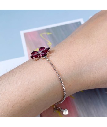 925 Sterling Silver Pyrope Red Stone Flower Bangle Bracelet for Women acheter