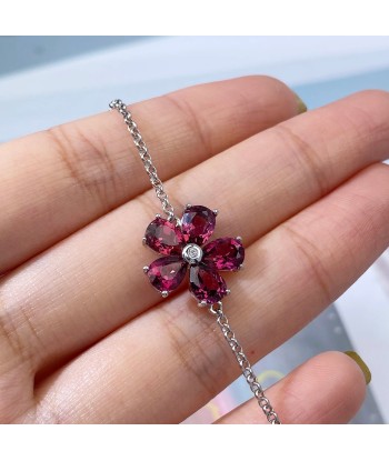 925 Sterling Silver Pyrope Red Stone Flower Bangle Bracelet for Women acheter