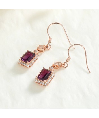 Sterling Silver Natural Purple Garnet Dangle Earrings for Women basket pas cher