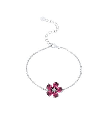 925 Sterling Silver Pyrope Red Stone Flower Bangle Bracelet for Women acheter