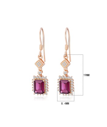 Sterling Silver Natural Purple Garnet Dangle Earrings for Women basket pas cher