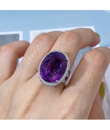 925 Sterling Silver Oval Amethyst Rings for Women à prix réduit toute l'année