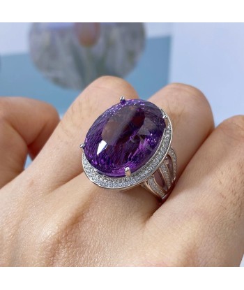 925 Sterling Silver Oval Amethyst Rings for Women à prix réduit toute l'année