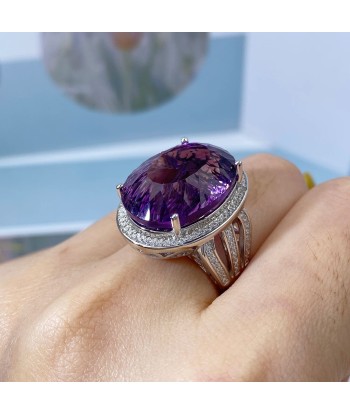 925 Sterling Silver Oval Amethyst Rings for Women à prix réduit toute l'année