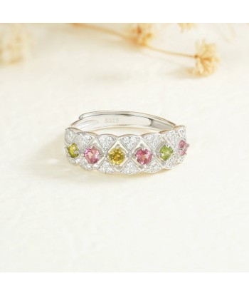 925 Sterling Silver Colorful Tourmaline Ring for Women Livraison rapide