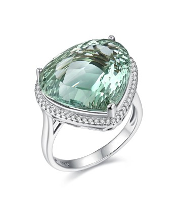 925 Sterling Silver Green Crystal Big Gemstone Ring for Women 2023