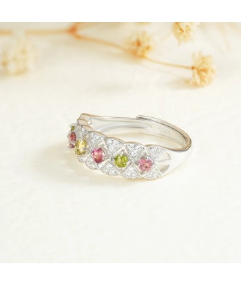 925 Sterling Silver Colorful Tourmaline Ring for Women Livraison rapide