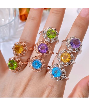 925 Sterling Silver Floral 9MM Gemstone Ring Set for Women outlet