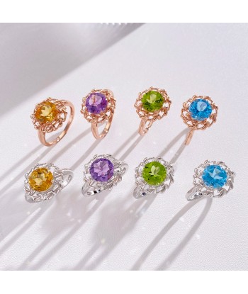 925 Sterling Silver Floral 9MM Gemstone Ring Set for Women outlet