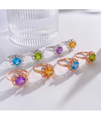 925 Sterling Silver Floral 9MM Gemstone Ring Set for Women outlet