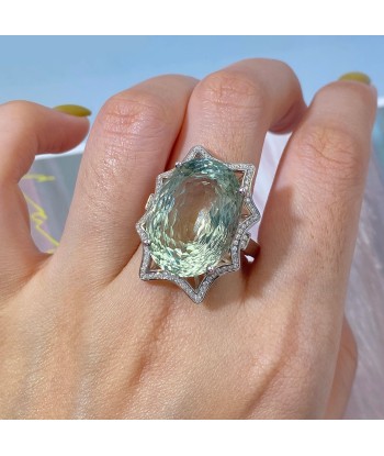 925 Sterling Silver Green Crystal Ring for Women rembourrage situé sous