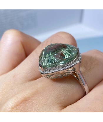 925 Sterling Silver Green Crystal Big Gemstone Ring for Women 2023